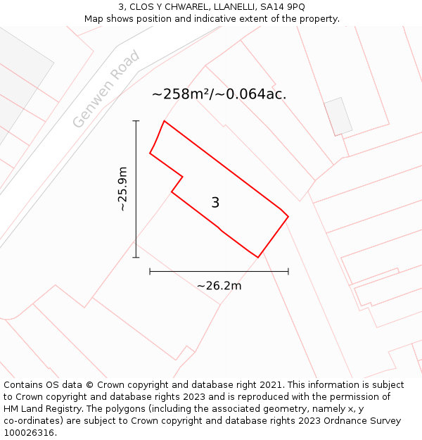 3, CLOS Y CHWAREL, LLANELLI, SA14 9PQ: Plot and title map