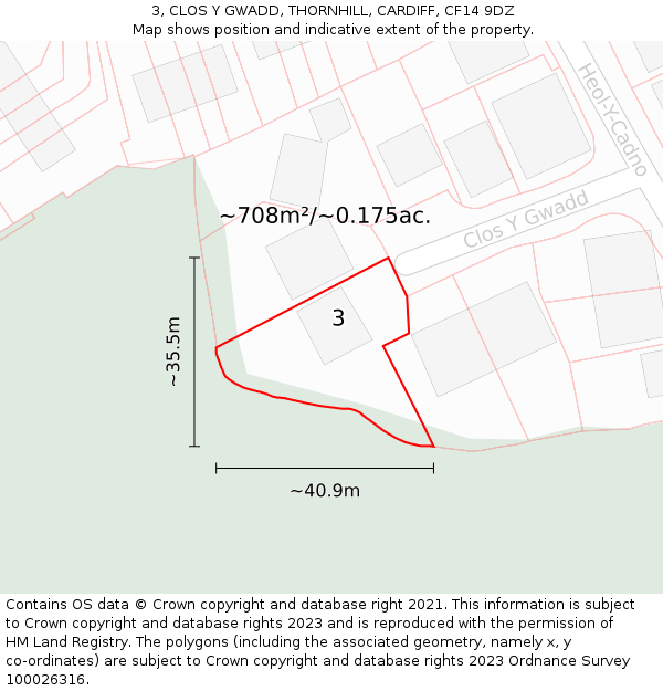 3, CLOS Y GWADD, THORNHILL, CARDIFF, CF14 9DZ: Plot and title map