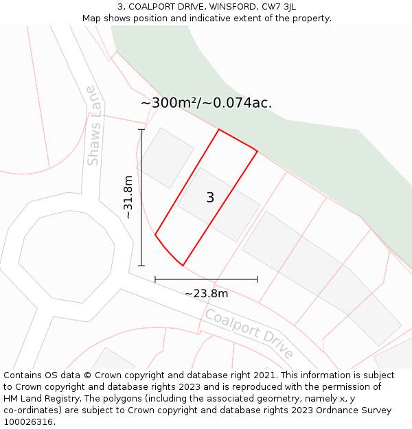 3, COALPORT DRIVE, WINSFORD, CW7 3JL: Plot and title map