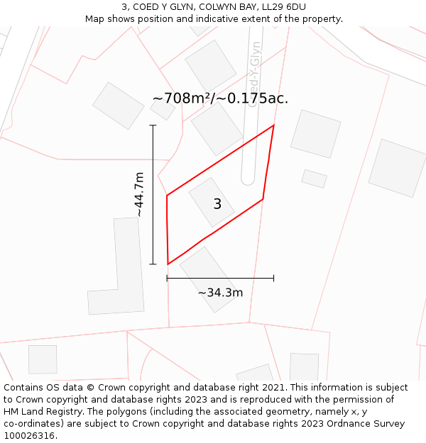 3, COED Y GLYN, COLWYN BAY, LL29 6DU: Plot and title map