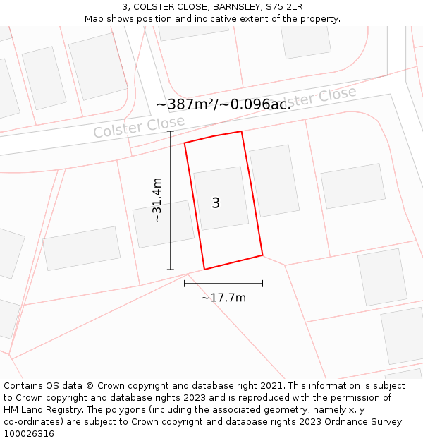 3, COLSTER CLOSE, BARNSLEY, S75 2LR: Plot and title map