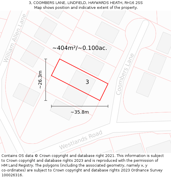 3, COOMBERS LANE, LINDFIELD, HAYWARDS HEATH, RH16 2SS: Plot and title map