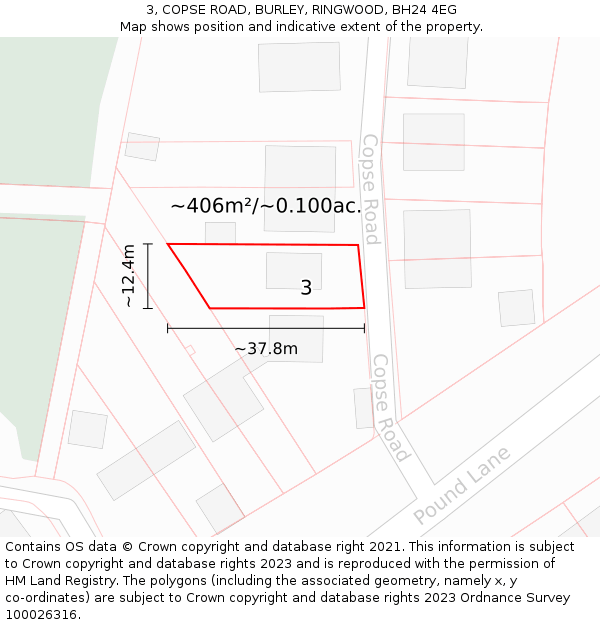 3, COPSE ROAD, BURLEY, RINGWOOD, BH24 4EG: Plot and title map