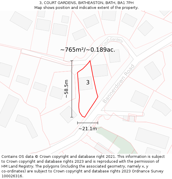 3, COURT GARDENS, BATHEASTON, BATH, BA1 7PH: Plot and title map