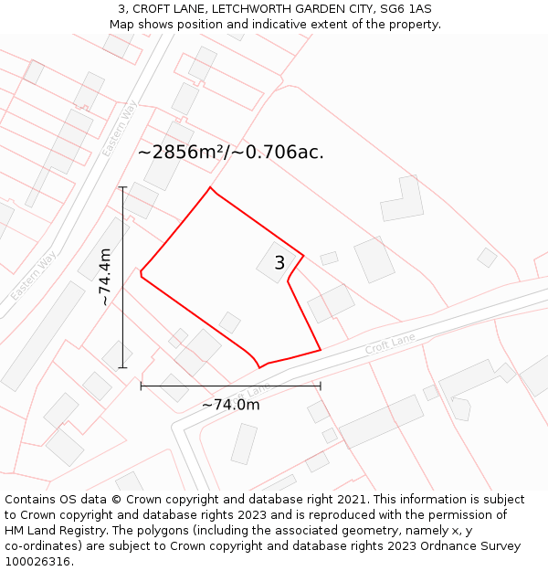 3, CROFT LANE, LETCHWORTH GARDEN CITY, SG6 1AS: Plot and title map