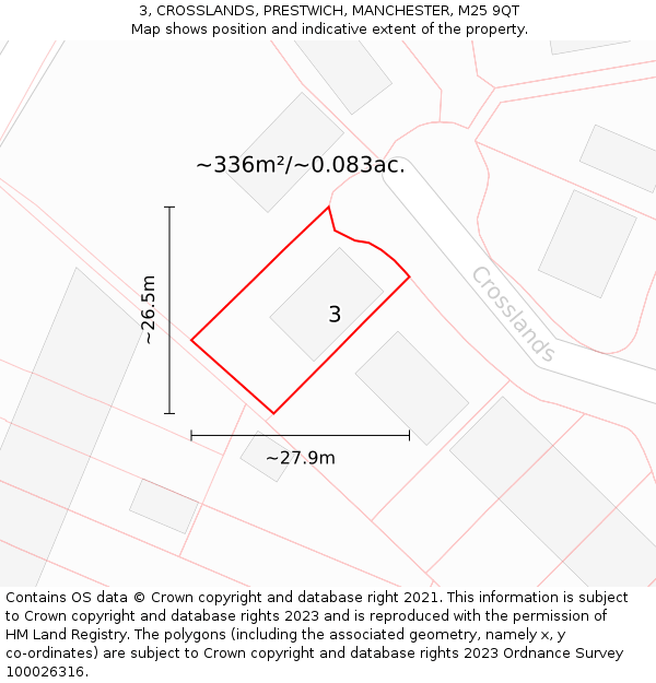 3, CROSSLANDS, PRESTWICH, MANCHESTER, M25 9QT: Plot and title map