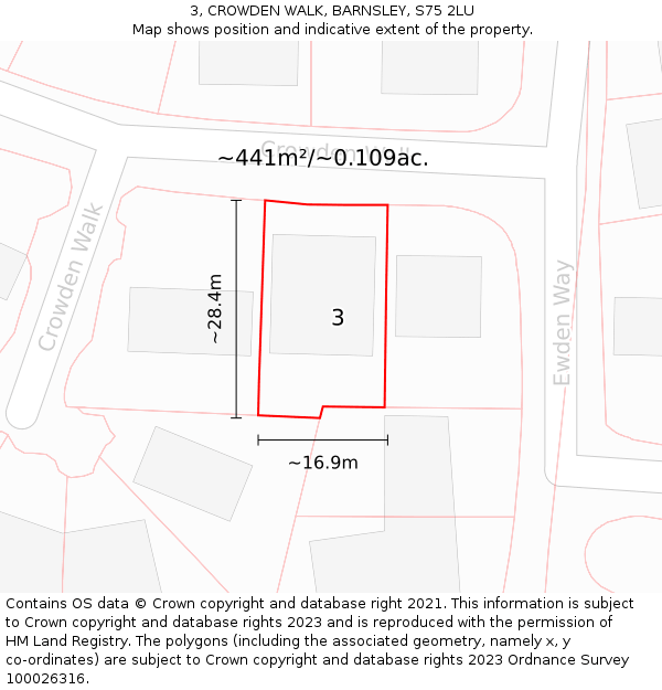 3, CROWDEN WALK, BARNSLEY, S75 2LU: Plot and title map