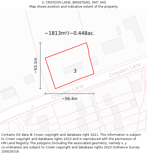 3, CROYDON LANE, BANSTEAD, SM7 3AS: Plot and title map