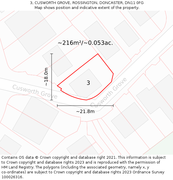 3, CUSWORTH GROVE, ROSSINGTON, DONCASTER, DN11 0FG: Plot and title map