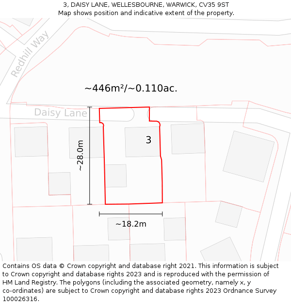 3, DAISY LANE, WELLESBOURNE, WARWICK, CV35 9ST: Plot and title map