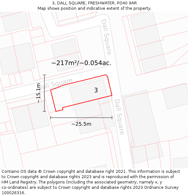 3, DALL SQUARE, FRESHWATER, PO40 9AR: Plot and title map