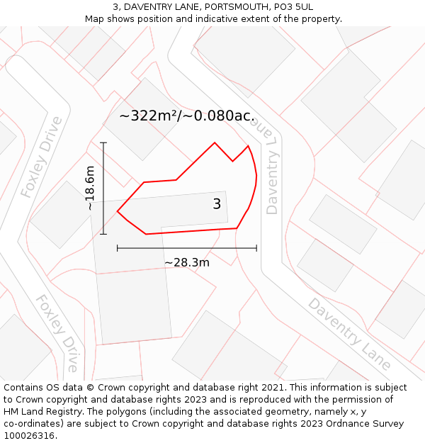 3, DAVENTRY LANE, PORTSMOUTH, PO3 5UL: Plot and title map