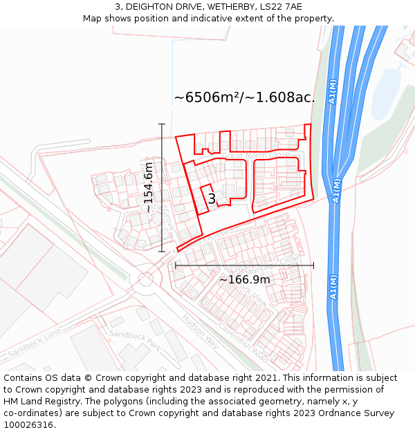 3, DEIGHTON DRIVE, WETHERBY, LS22 7AE: Plot and title map