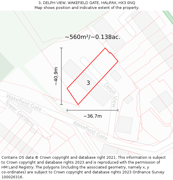 3, DELPH VIEW, WAKEFIELD GATE, HALIFAX, HX3 0NQ: Plot and title map