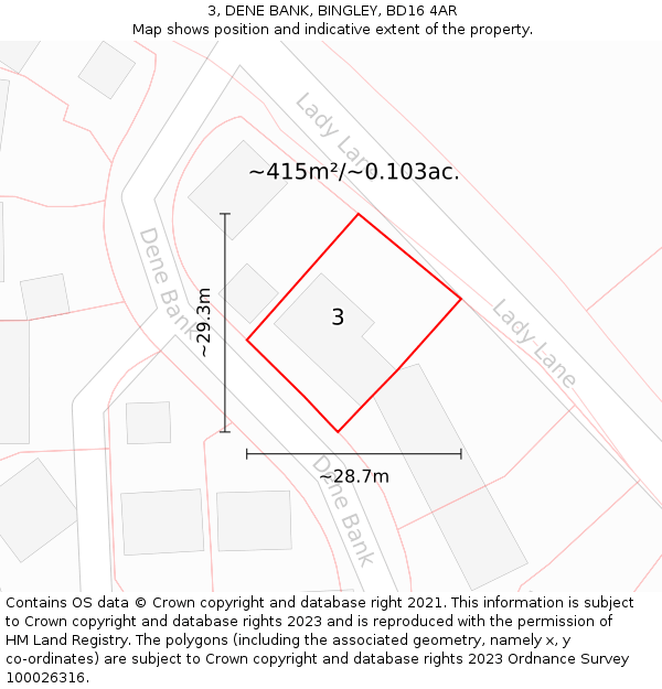 3, DENE BANK, BINGLEY, BD16 4AR: Plot and title map