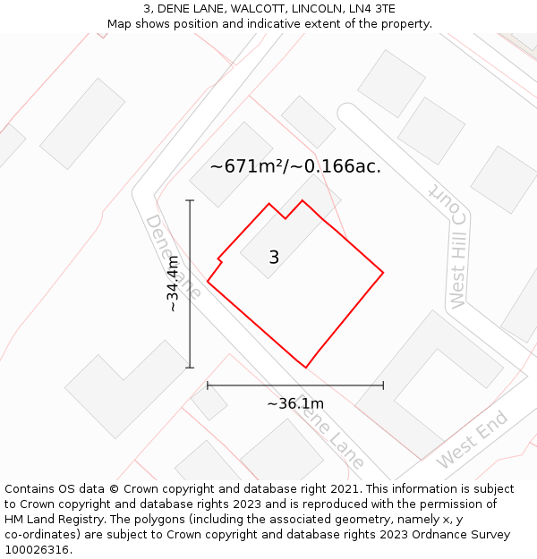 3, DENE LANE, WALCOTT, LINCOLN, LN4 3TE: Plot and title map