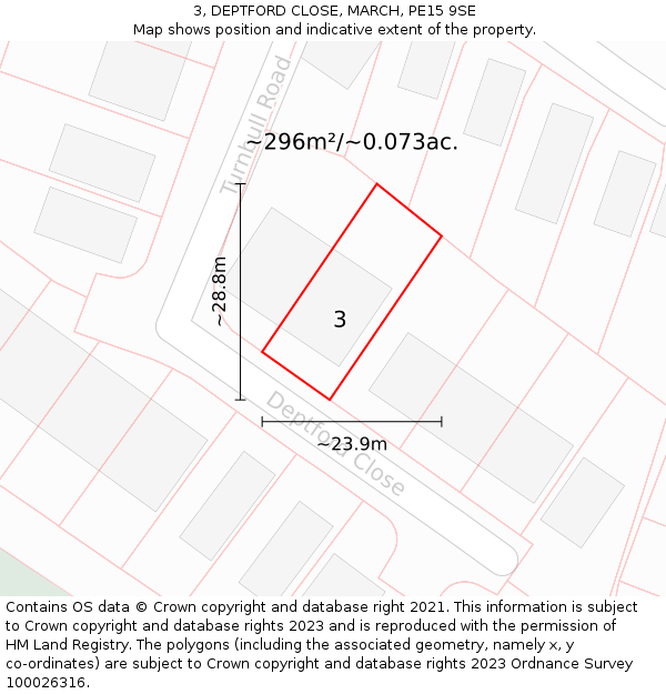 3, DEPTFORD CLOSE, MARCH, PE15 9SE: Plot and title map