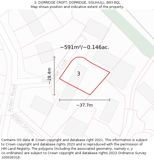 3, DORRIDGE CROFT, DORRIDGE, SOLIHULL, B93 8QL: Plot and title map