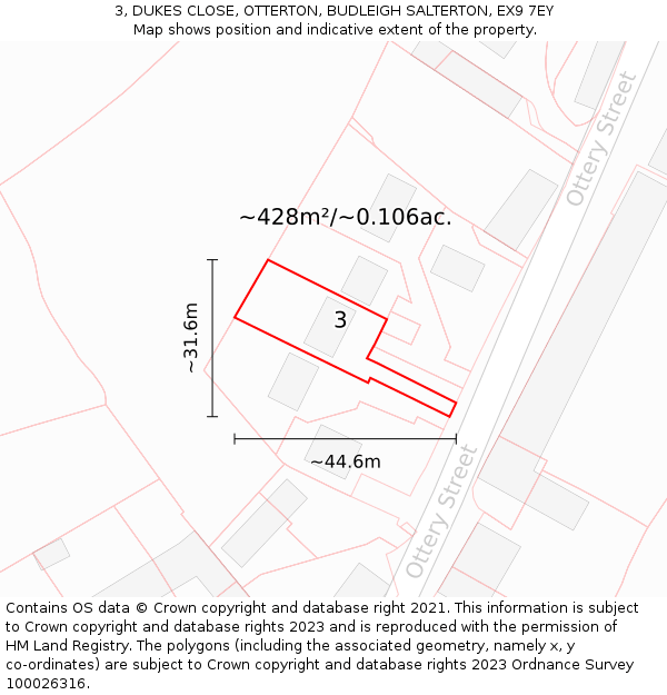 3, DUKES CLOSE, OTTERTON, BUDLEIGH SALTERTON, EX9 7EY: Plot and title map