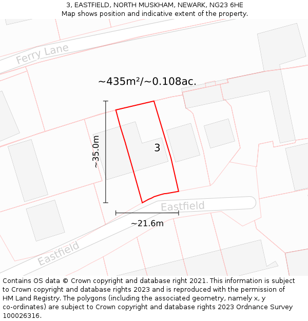 3, EASTFIELD, NORTH MUSKHAM, NEWARK, NG23 6HE: Plot and title map