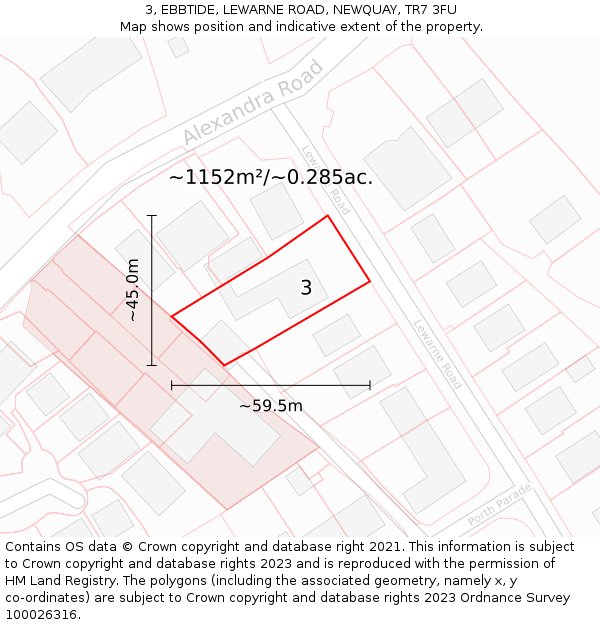 3, EBBTIDE, LEWARNE ROAD, NEWQUAY, TR7 3FU: Plot and title map