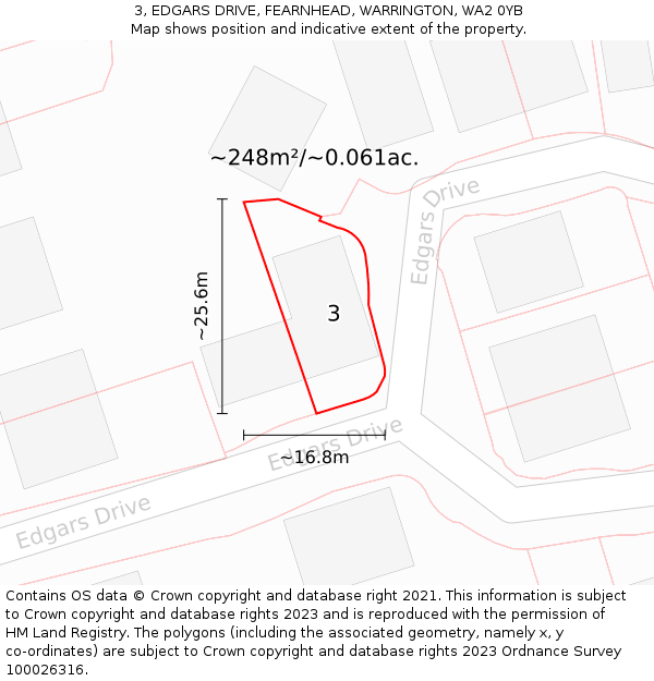 3, EDGARS DRIVE, FEARNHEAD, WARRINGTON, WA2 0YB: Plot and title map