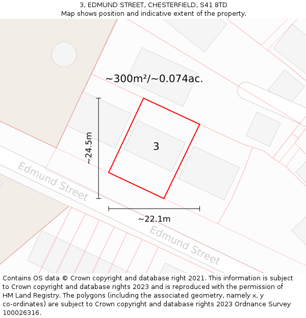 3, EDMUND STREET, CHESTERFIELD, S41 8TD: Plot and title map