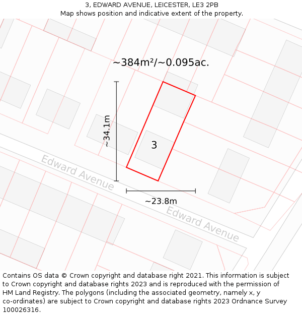 3, EDWARD AVENUE, LEICESTER, LE3 2PB: Plot and title map