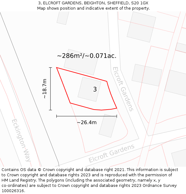 3, ELCROFT GARDENS, BEIGHTON, SHEFFIELD, S20 1GX: Plot and title map