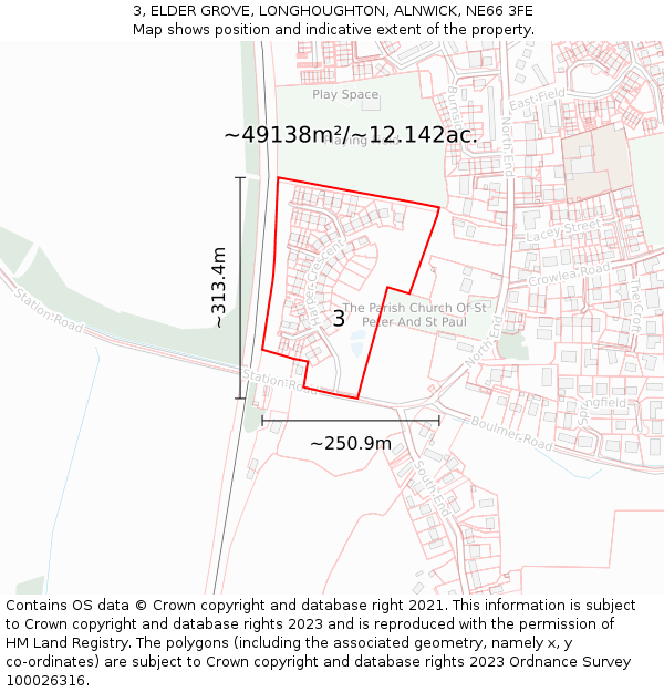 3, ELDER GROVE, LONGHOUGHTON, ALNWICK, NE66 3FE: Plot and title map