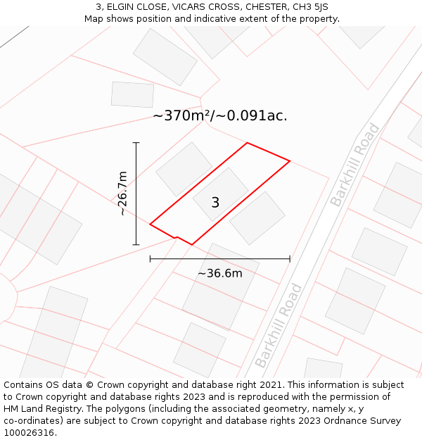 3, ELGIN CLOSE, VICARS CROSS, CHESTER, CH3 5JS: Plot and title map