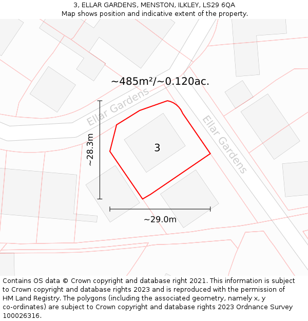 3, ELLAR GARDENS, MENSTON, ILKLEY, LS29 6QA: Plot and title map