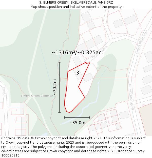 3, ELMERS GREEN, SKELMERSDALE, WN8 6RZ: Plot and title map