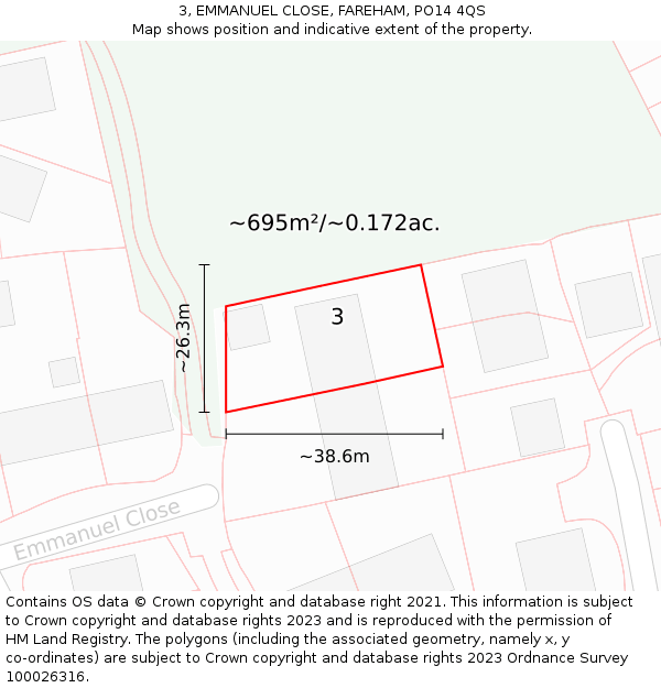 3, EMMANUEL CLOSE, FAREHAM, PO14 4QS: Plot and title map