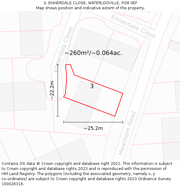 3, ENNERDALE CLOSE, WATERLOOVILLE, PO8 0EF: Plot and title map