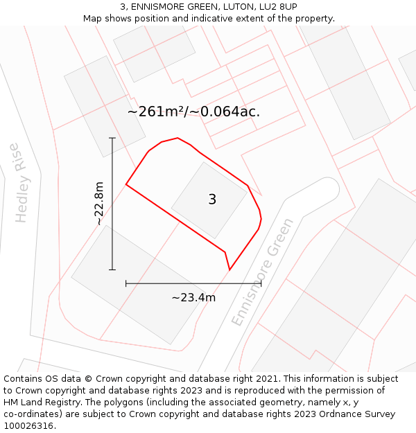 3, ENNISMORE GREEN, LUTON, LU2 8UP: Plot and title map