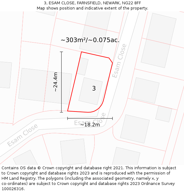 3, ESAM CLOSE, FARNSFIELD, NEWARK, NG22 8FF: Plot and title map