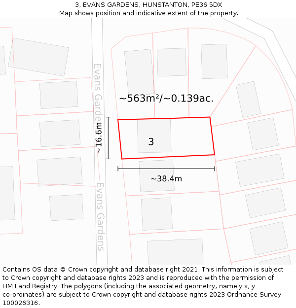 3, EVANS GARDENS, HUNSTANTON, PE36 5DX: Plot and title map