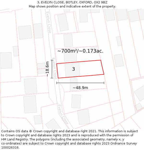 3, EVELYN CLOSE, BOTLEY, OXFORD, OX2 9BZ: Plot and title map