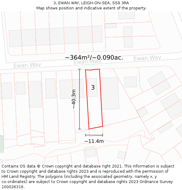 3, EWAN WAY, LEIGH-ON-SEA, SS9 3RA: Plot and title map