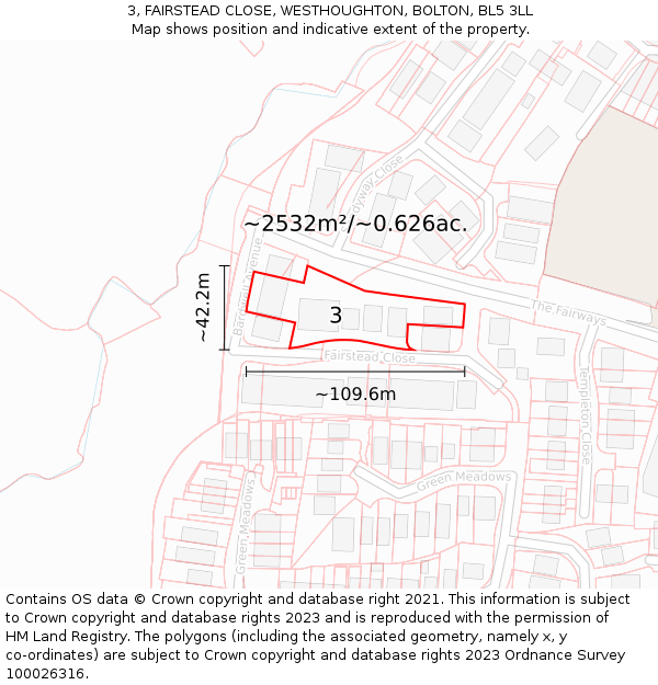 3, FAIRSTEAD CLOSE, WESTHOUGHTON, BOLTON, BL5 3LL: Plot and title map