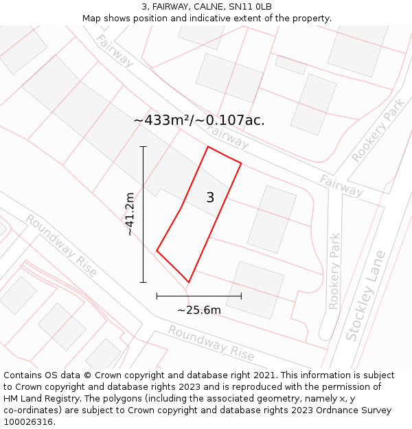 3, FAIRWAY, CALNE, SN11 0LB: Plot and title map