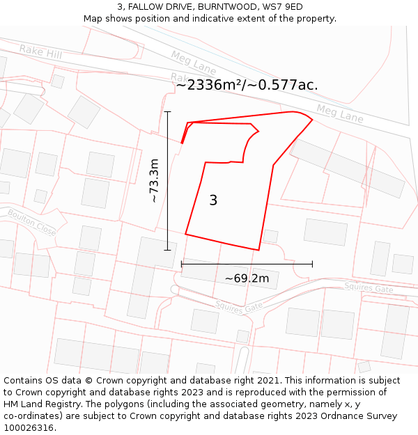 3, FALLOW DRIVE, BURNTWOOD, WS7 9ED: Plot and title map