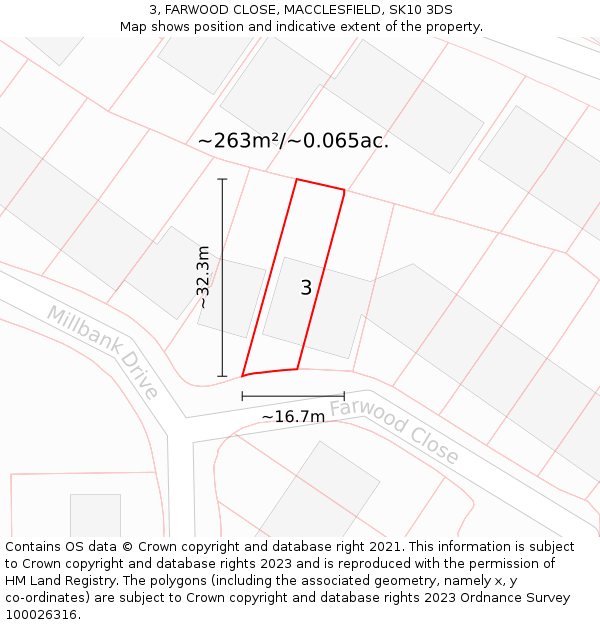 3, FARWOOD CLOSE, MACCLESFIELD, SK10 3DS: Plot and title map