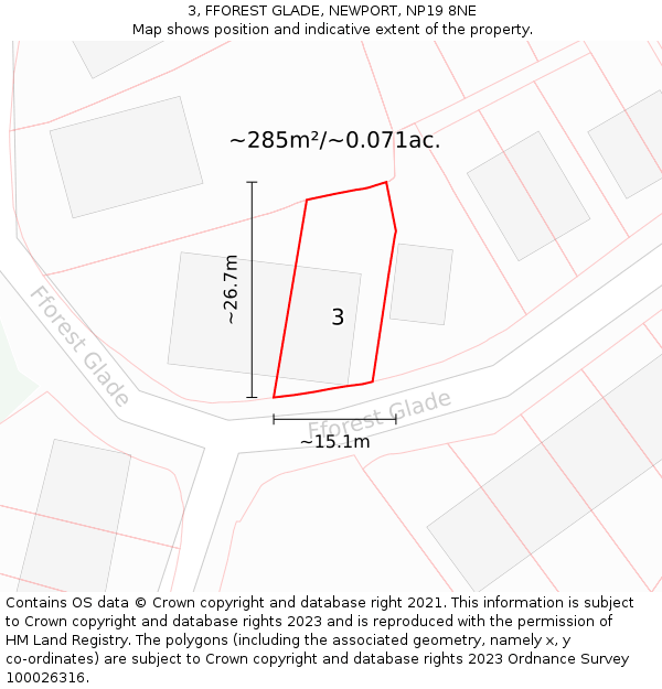 3, FFOREST GLADE, NEWPORT, NP19 8NE: Plot and title map