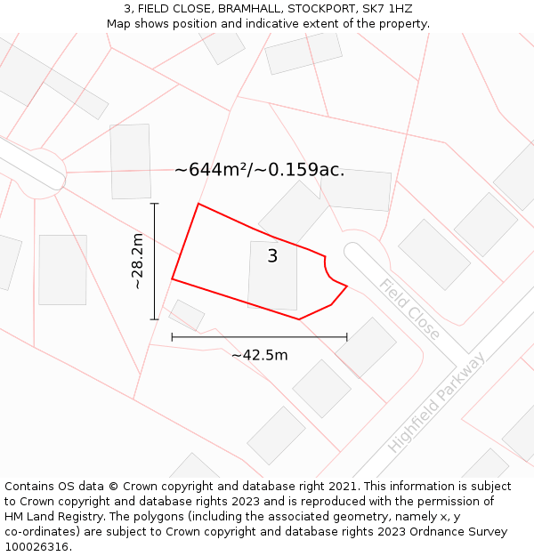 3, FIELD CLOSE, BRAMHALL, STOCKPORT, SK7 1HZ: Plot and title map