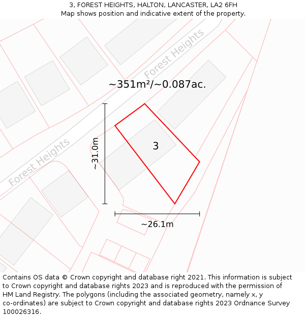 3, FOREST HEIGHTS, HALTON, LANCASTER, LA2 6FH: Plot and title map