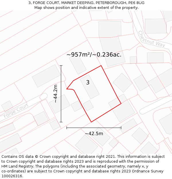 3, FORGE COURT, MARKET DEEPING, PETERBOROUGH, PE6 8UG: Plot and title map