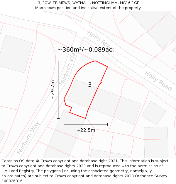 3, FOWLER MEWS, WATNALL, NOTTINGHAM, NG16 1GF: Plot and title map