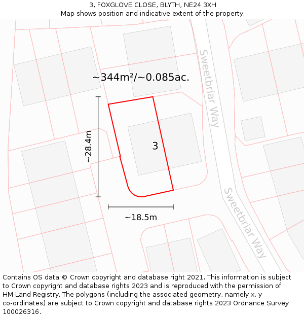 3, FOXGLOVE CLOSE, BLYTH, NE24 3XH: Plot and title map